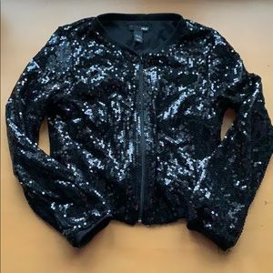 H&M Black Sequin Bomber Jacket